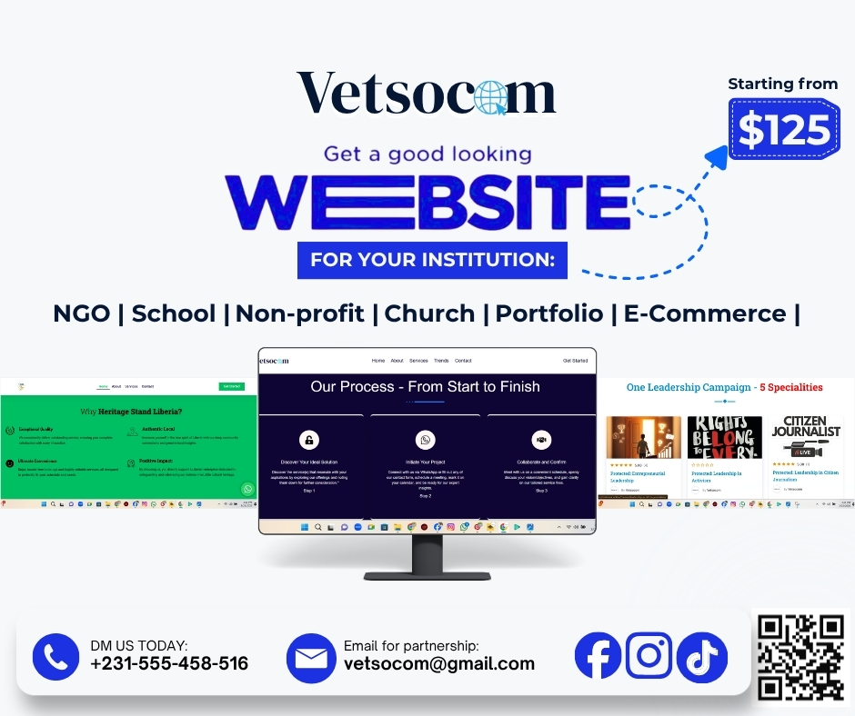 Alt Text: Tech services in Liberia by Vetsocom Title: Vetsocom Tech Services Caption: Vetsocom provides digital and technology services in Liberia. Description: Vetsocom offers web development, branding, social media management, smart school systems, and tech services in Liberia.